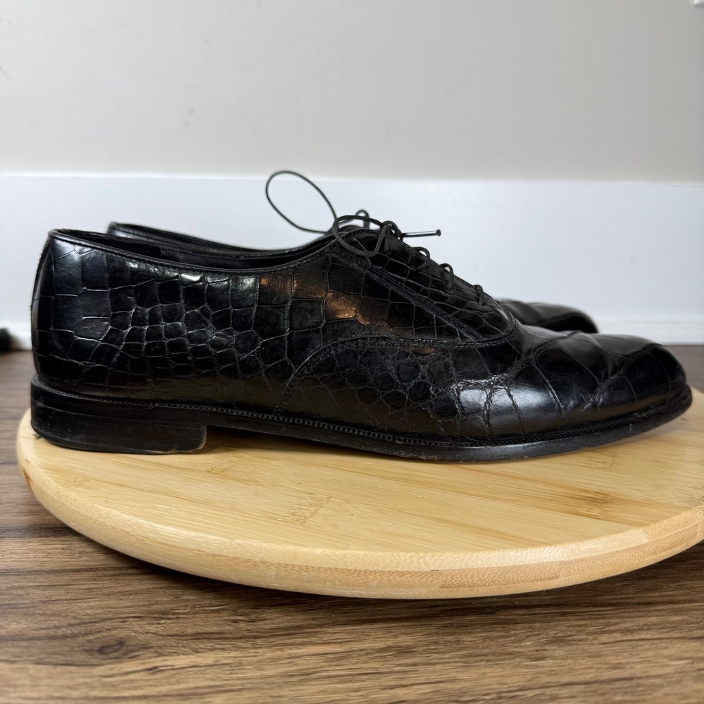David Eden Gino Oxford Men 9.5M Black Alligator Exotic Leather Italy Formal Rare